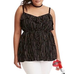 Torrid Top Women‎ Plus 6x Black Striped Ruffle Fairy Cami Tank